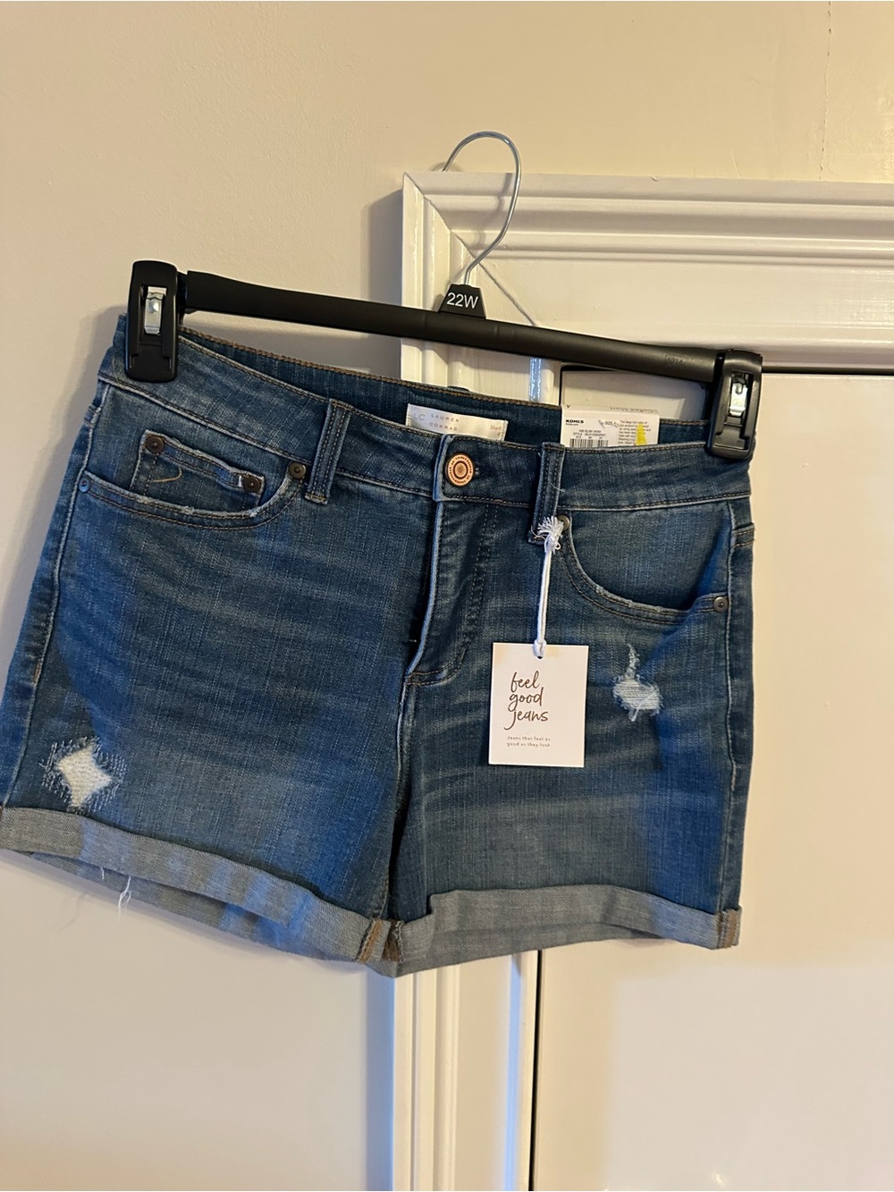 LC Lauren Conrad Distressed Blue Rolled-Hem Jean Shorts